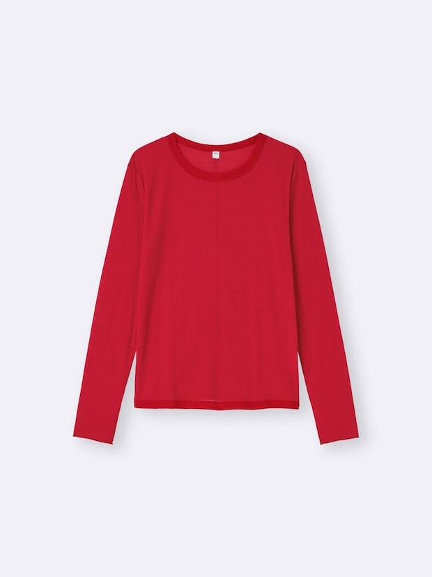 GUのソフトシアークルーネックT