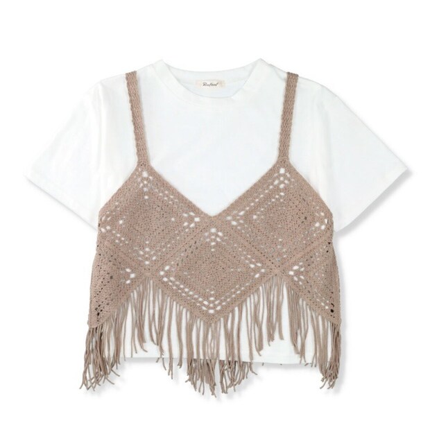 しまむらのフリンジニットビスチェ＆Tシャツセット（しまスタ）