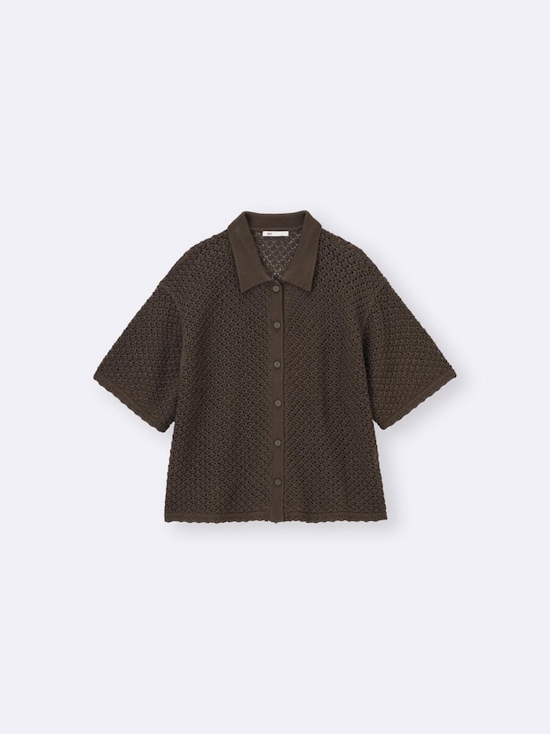 GUの透かし編みニットシャツ