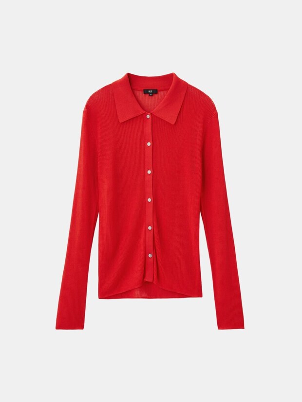 2026plst春大人女性おすすめレーヨンブレンドシアーポロカーディガン