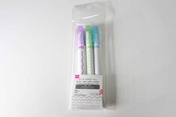 ダイソーのローラー付きカラーペン（点線、波線、3本）のパッケージ