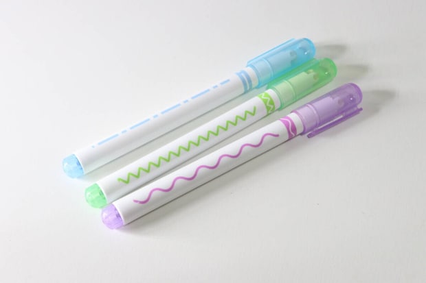 ダイソーのローラー付きカラーペン（点線、波線、3本）のビジュアル
