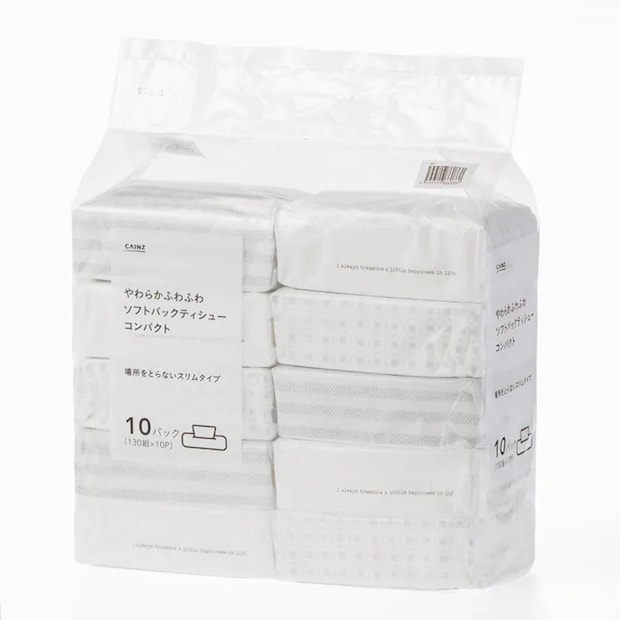 カインズ カインズ やわらかふわふわソフトパックティシュー コンパクト 130組×10個パック カインズのカインズ やわらかふわふわソフトパックティシュー コンパクト 130組×10個パックのビジュアル