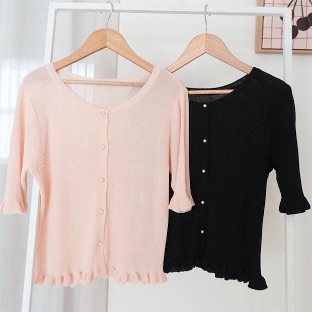 しまむらのリブニットカーディガン（ao）