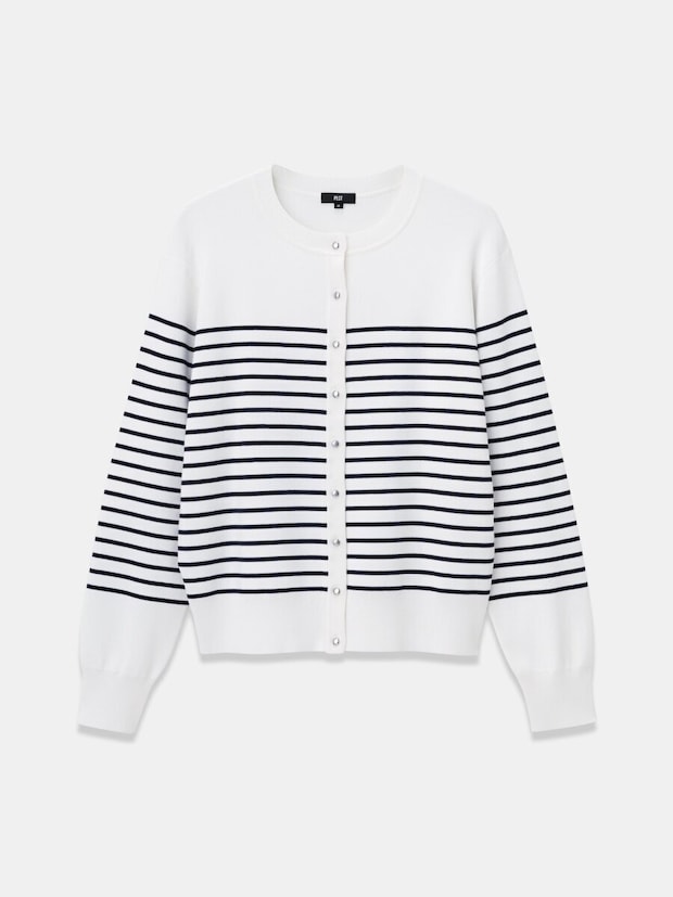 PLSTのUVカットレーヨンブレンドメタルボタンカーディガン