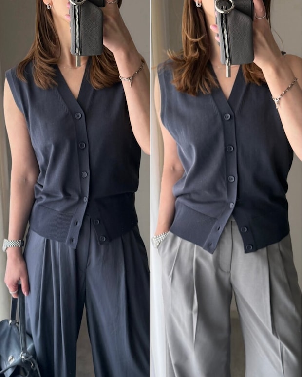 ユニクロユーのウォッシャブルボタンダウンニットベスト1枚着