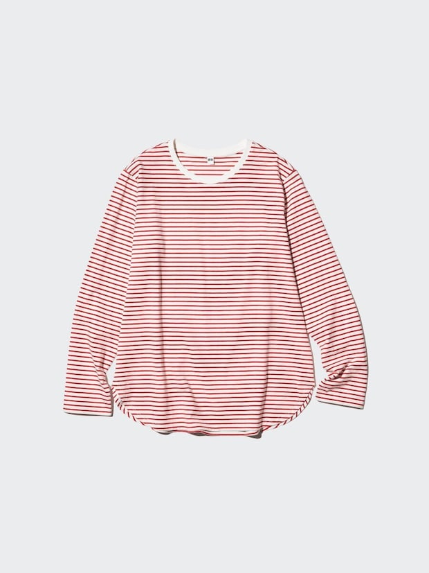 2026ユニクロ春大人女性おすすめソフトコットンラウンドヘムT 長袖 ボーダー