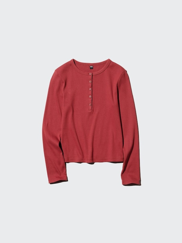 2026ユニクロ春大人女性おすすめリブヘンリーネックT