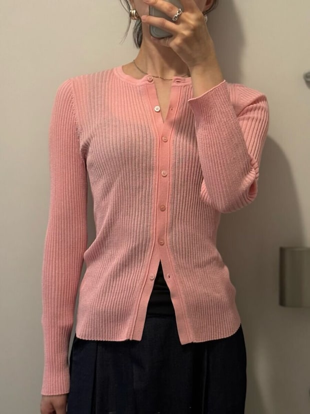 GU　シアーリブカーディガン　ピンク　正面
