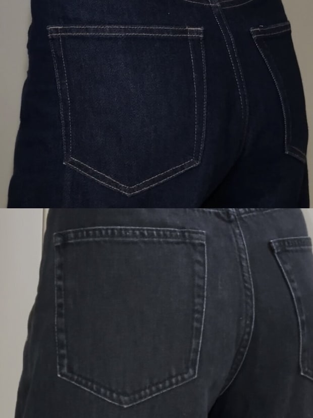 ユニクロ　バギーカーブジーンズ　ステッチ比較　ネイビーとダークグレー