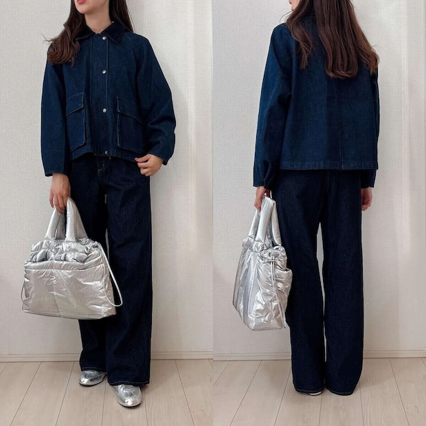 ユニクロユーティリティショートジャケットデニムセットアップ風コーデ