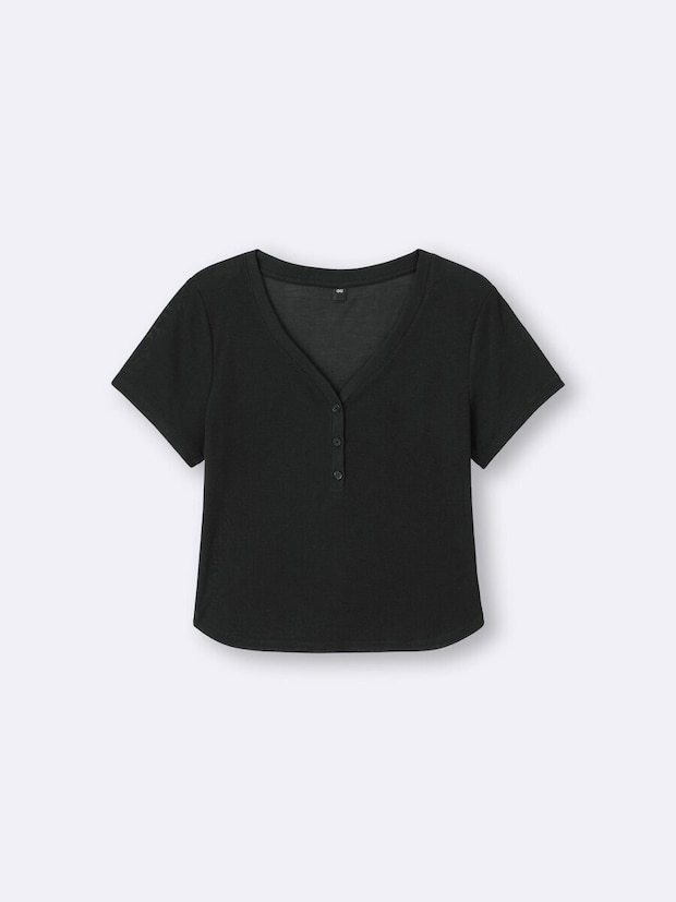 GUのソフトシアーヘンリーネックT