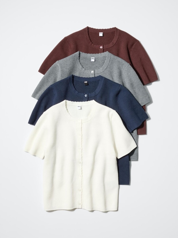 スカラップクルーネックカーディガン 2026春夏ユニクロ大人女性おすすめスカラップクルーネックカーディガン