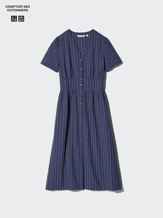 リネンブレンドVネックワンピース 2026春夏ユニクロ大人女性コラボリネンブレンドVネックワンピース