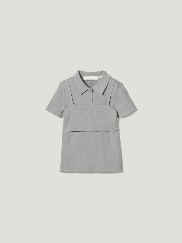 2026gu春大人女性おすすめグレー2ピースリブニットポロシャツ