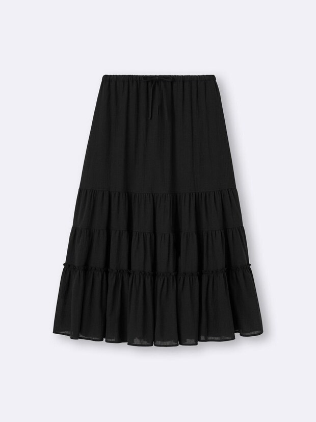 2026gu春レディース黒ティアードフレアスカート