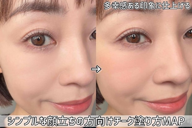 シンプルな顔立ちの方向けチーク塗り方MAP シンプルな顔立ちの方向けチーク塗り方MAP