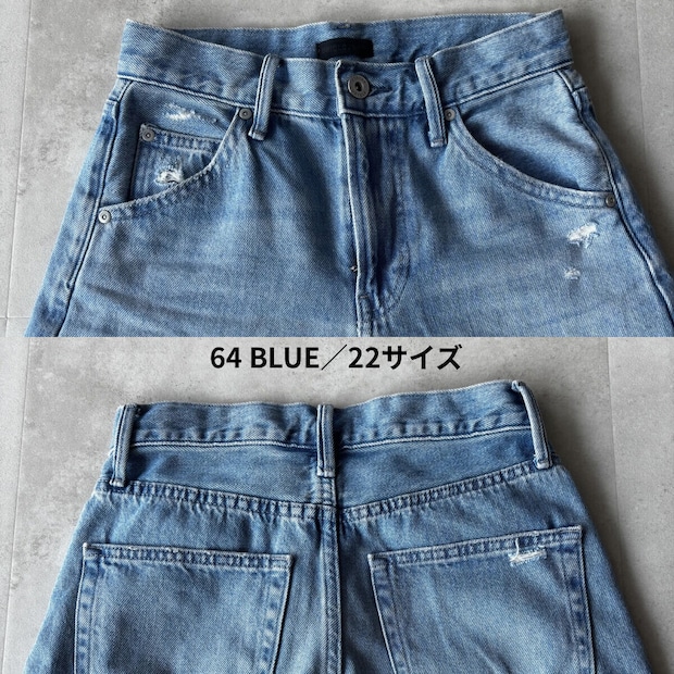ユニクロ バギーカーブジーンズ丈短め ユニクロ バギーカーブジーンズ丈短め 64 BLUEウエスト前後アップ ダメージ加工