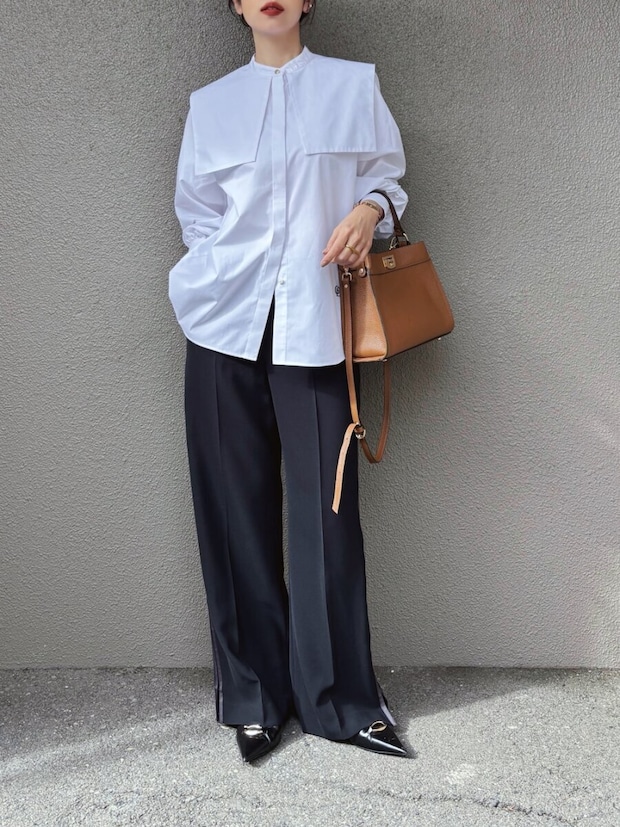 白ブラウス コーデ 白ブラウスコーデ1