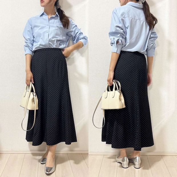 2026春ユニクロ大人女性おすすめ黒マーメイドマキシスカートお手本コーデ