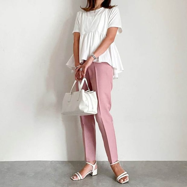 GU　布帛コンビネーションT　コーデ　細身スラックス　キレイめ