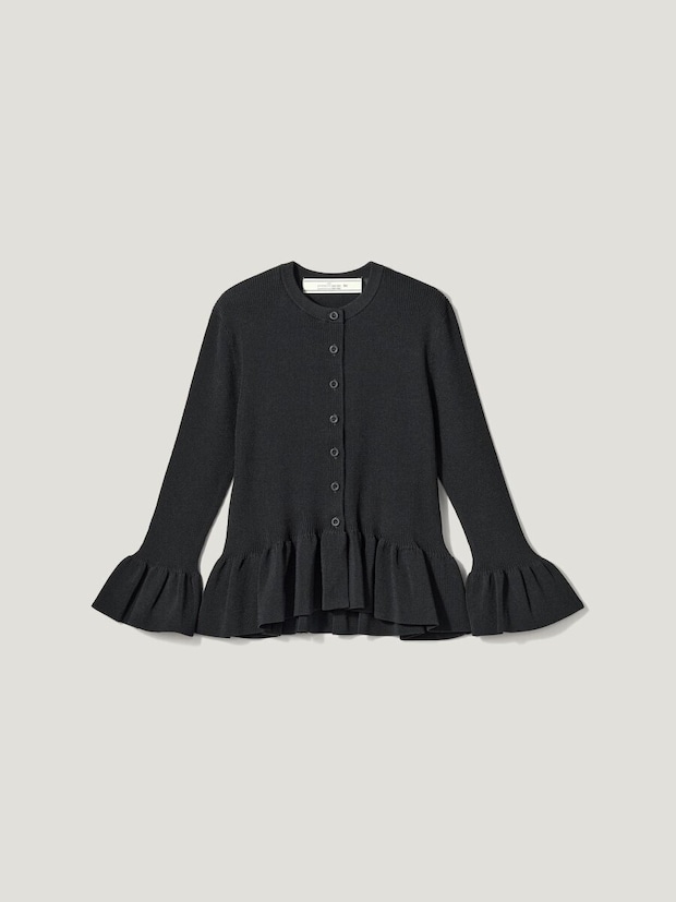 2026gu春大人女性おすすめ黒リブフリルカーディガン