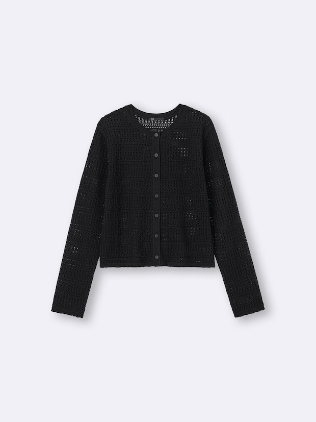 2026gu春大人女性おすすめ黒透かし編みカーディガン