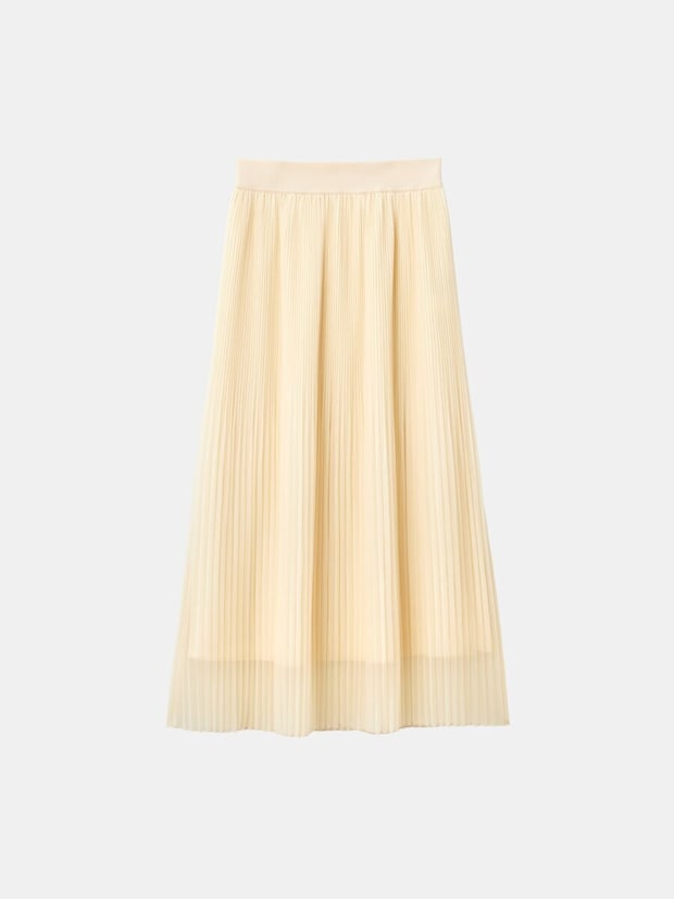 PLSTのシャイニーメッシュプリーツスカート