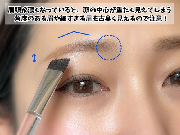 眉頭が濃く角度がしっかりある眉は古臭く見える