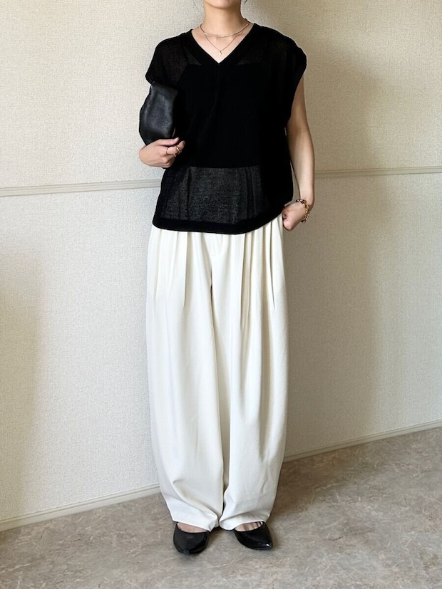 GU　ループヤーンVネックT　Style①NGコーデ全身