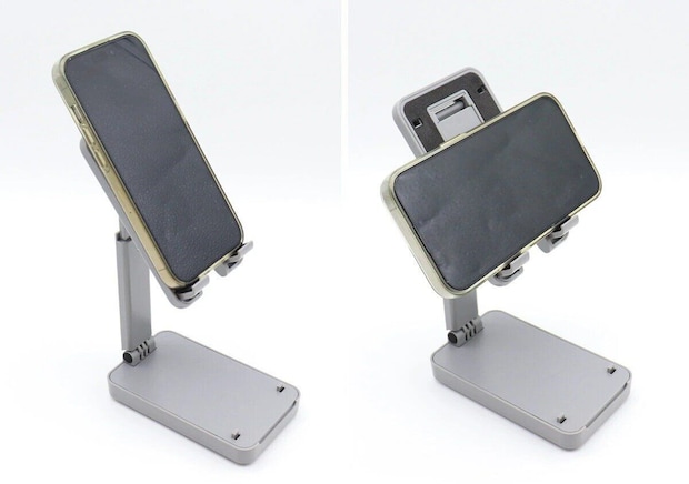 ダイソー　折り畳み式スマホスタンド 伸縮タイプ　使用例　縦　横