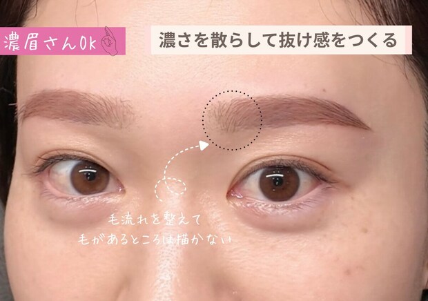濃眉さんの眉メイク工程 おしろい風パウダーと眉尻ペンシル