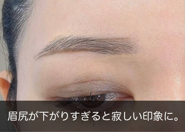眉尻が下がりすぎたNG眉。老けて寂しい印象になる例 眉尻が下がりすぎたNG眉。老けて寂しい印象になる例