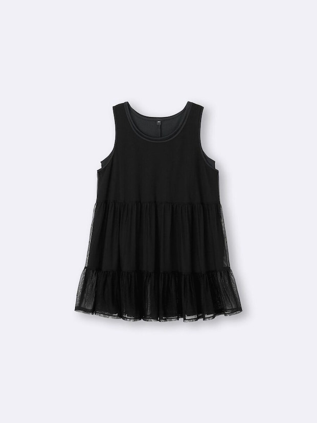 2026春夏guレディース黒2ピースチュールチュニック