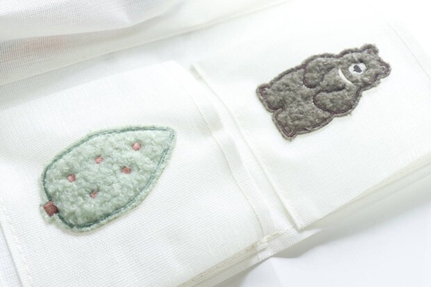 ダイソーのワッペン（もこもこ、しょくぶつ）とワッペン（もこもこ、くま、いぬ）の使用例