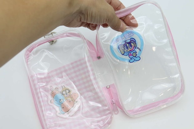 ギンガムチェック推し活ビニールポーチ（パープル、グリーン、ピンク）　グッズ収納