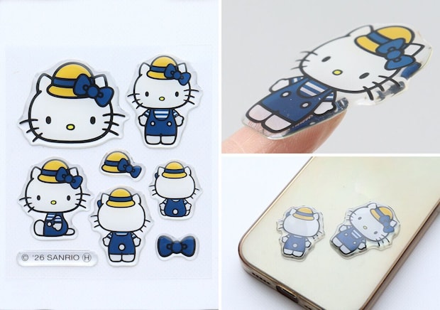 ぷっくりシールを指でつまんだりスマホに貼っている様子