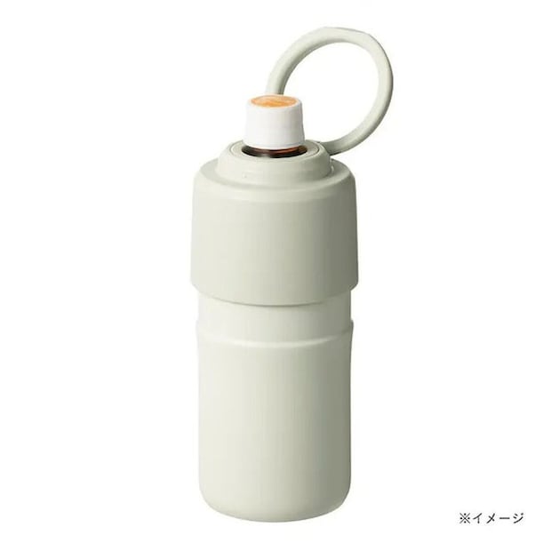 白い保冷保温ボトルホルダー。上部に持ち手が付いている。