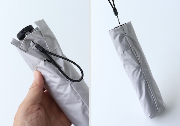 傘袋のスリットとストラップを通す工夫のアップ