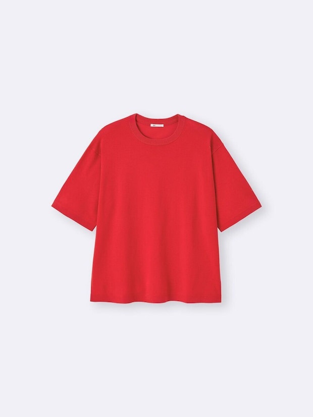 鮮やかな赤色のウォッシャブルニットTシャツ