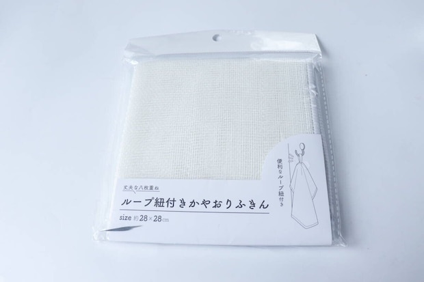 セリアのループ紐付きかやおりふきんのパッケージ セリアのループ紐付きかやおりふきんのパッケージ
