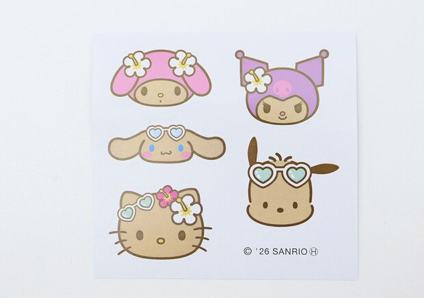 日焼けしたサンリオキャラクターズのステッカー5枚 日焼けしたサンリオキャラクターズのステッカー5枚