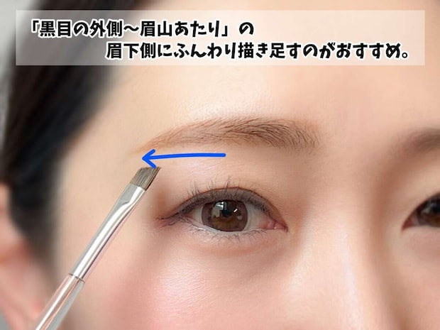 黒目の外側から眉山の眉下側にブラシで厚みを足す方法
