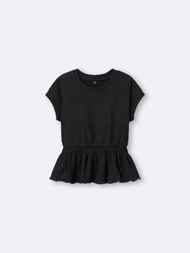 黒のテクスチャーペプラムTシャツ 黒のテクスチャーペプラムTシャツ