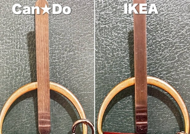 キャンドゥとIKEAのマグネットクリップで鍵を吊り下げて比較 キャンドゥとIKEAのマグネットクリップで鍵を吊り下げて比較