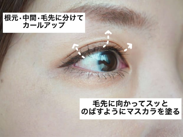 美容ライター 古賀令奈 40代がやめるべきNGマスカラ3選 根元・中間・毛先に分けてカールアップし毛先に向かってマスカラを塗る手順