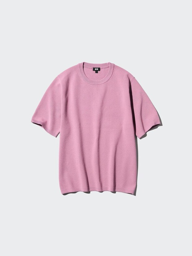 ピンク色のウォッシャブルミラノリブニットTシャツ