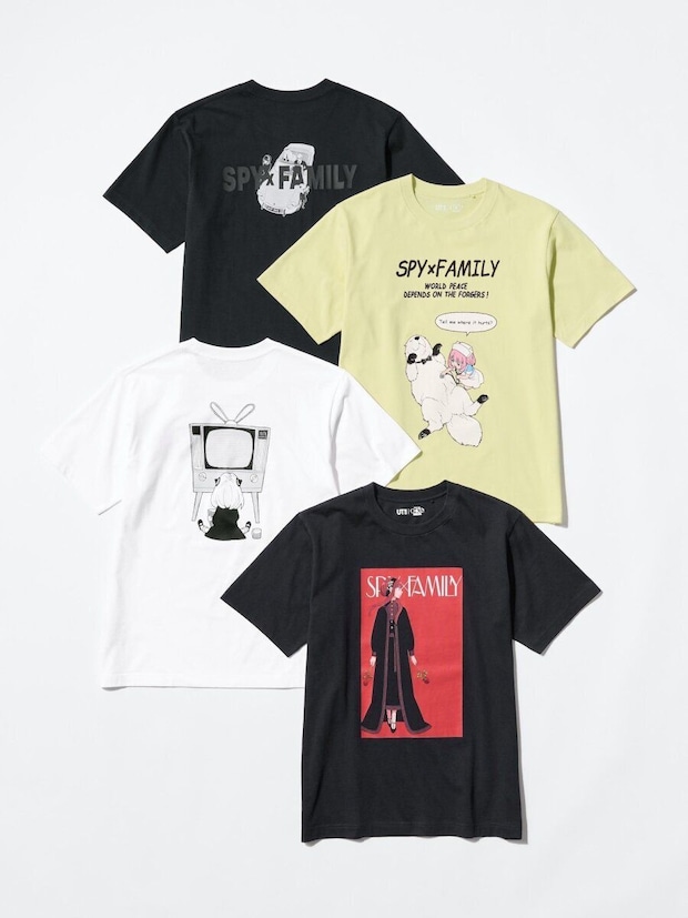 SPY×FAMILYコラボTシャツ4枚が並べられている SPY×FAMILYコラボTシャツ4枚が並べられている