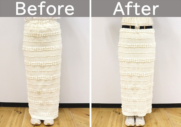 スカート丈調整のBefore/After。全身写真