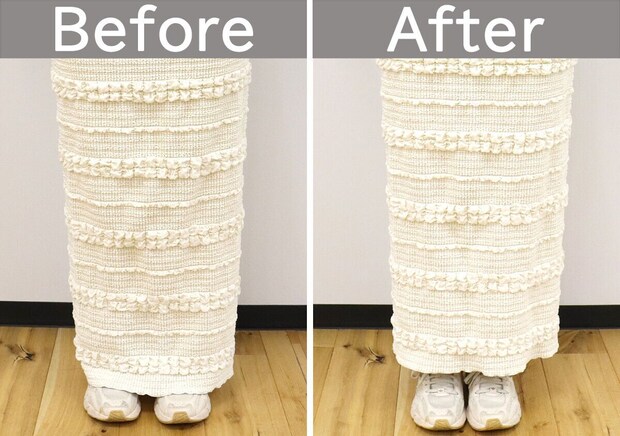 スカート丈調整のBefore/After。足元アップ